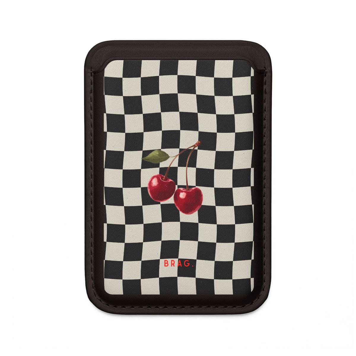 Cherry Check MagSafe Vegan Wallet — Slim Phone Card Holder