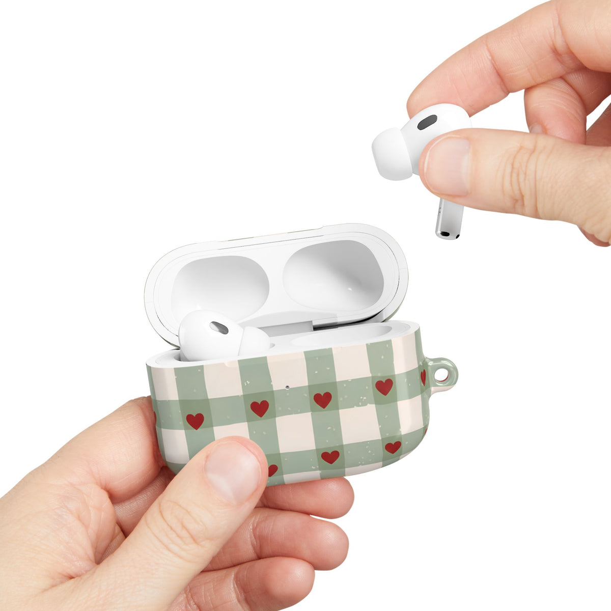 Mint Hearts AirPod Case – Slim Protective Charging Case