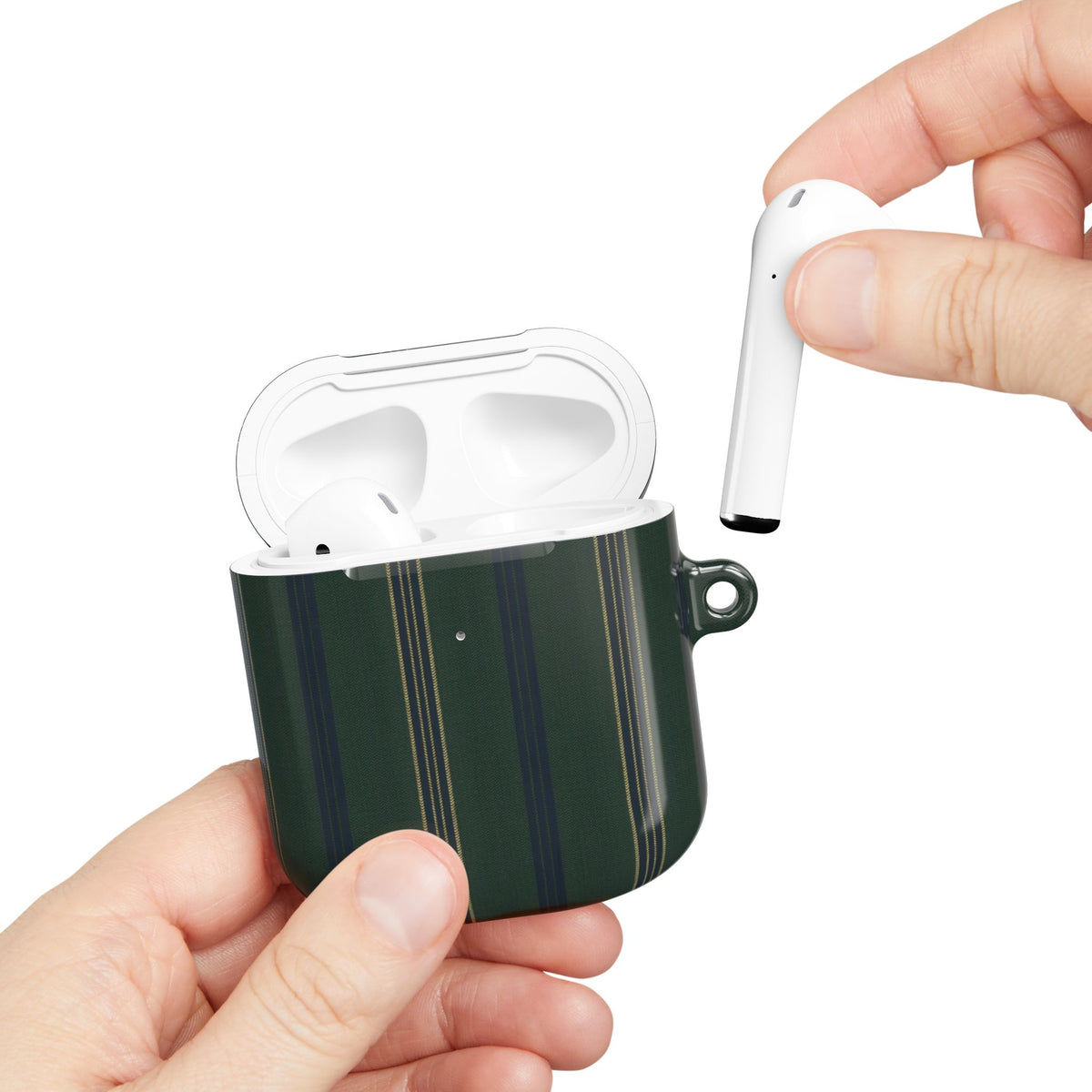 Olive Pinstripe AirPod Case – Slim Protective Charging Case