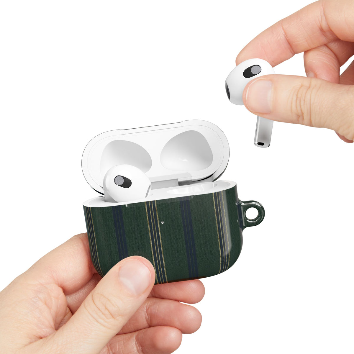 Olive Pinstripe AirPod Case – Slim Protective Charging Case