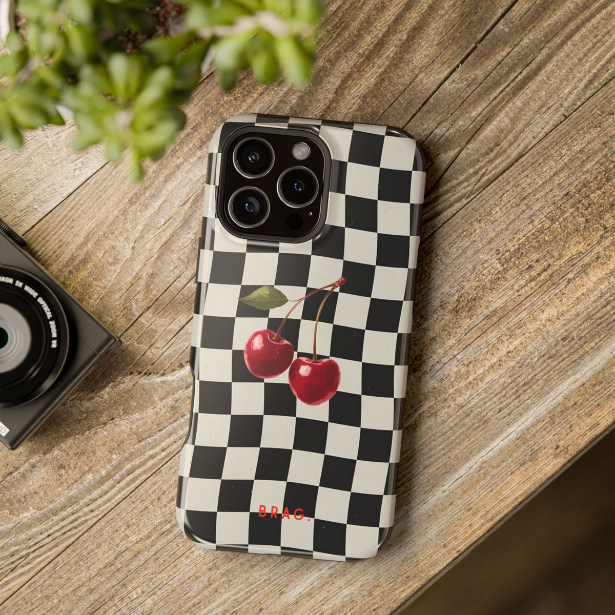 Cherry Check Magnetic Impact-Resistant Phone Case