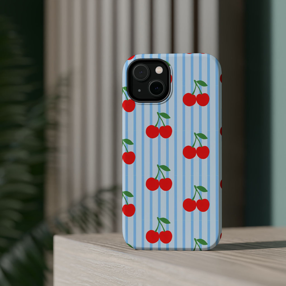 Sunday Market Magnetic Impact Phone Case — Blue Stripe Retro Design