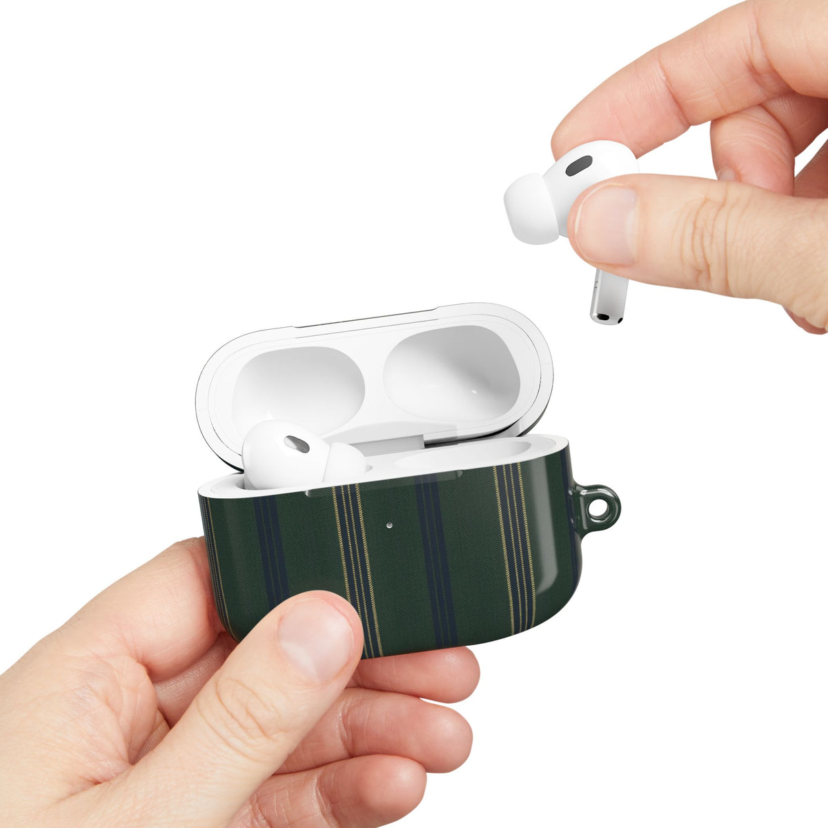 Olive Pinstripe AirPod Case – Slim Protective Charging Case