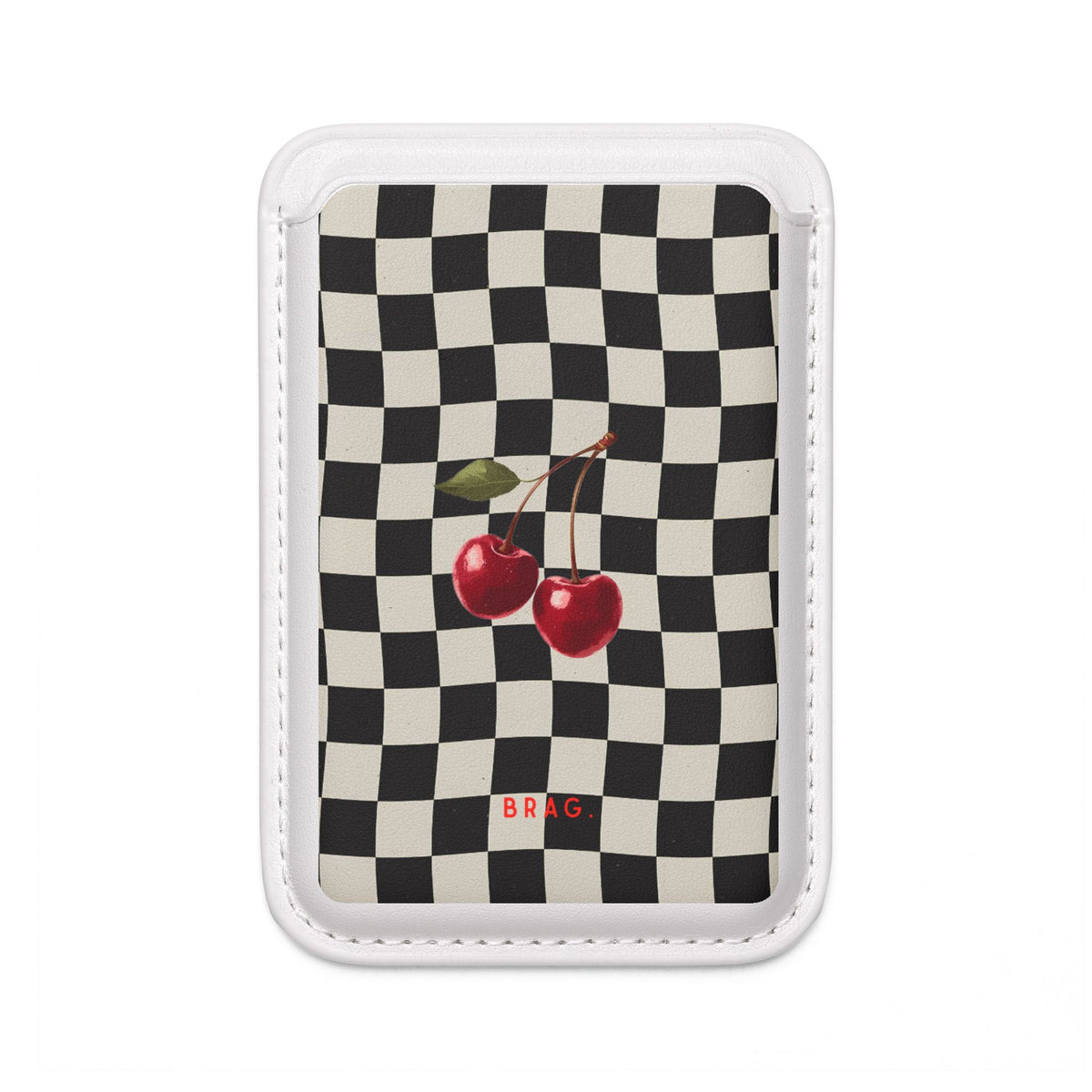 Cherry Check MagSafe Vegan Wallet — Slim Phone Card Holder