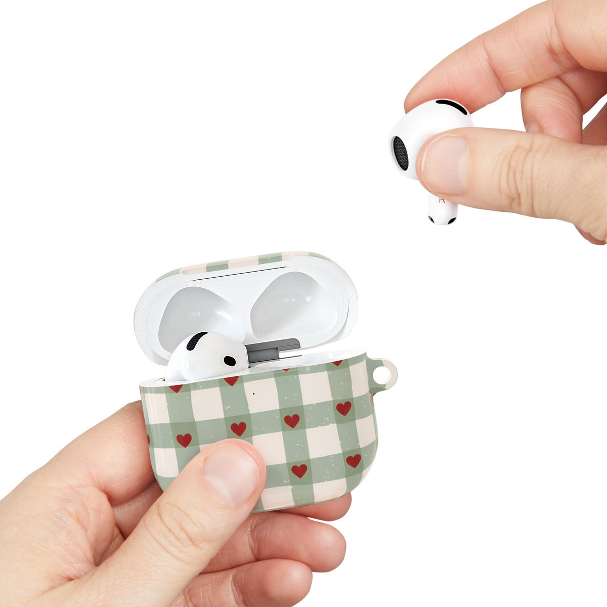 Mint Hearts AirPod Case – Slim Protective Charging Case