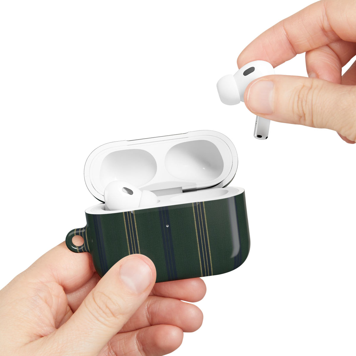 Olive Pinstripe AirPod Case – Slim Protective Charging Case